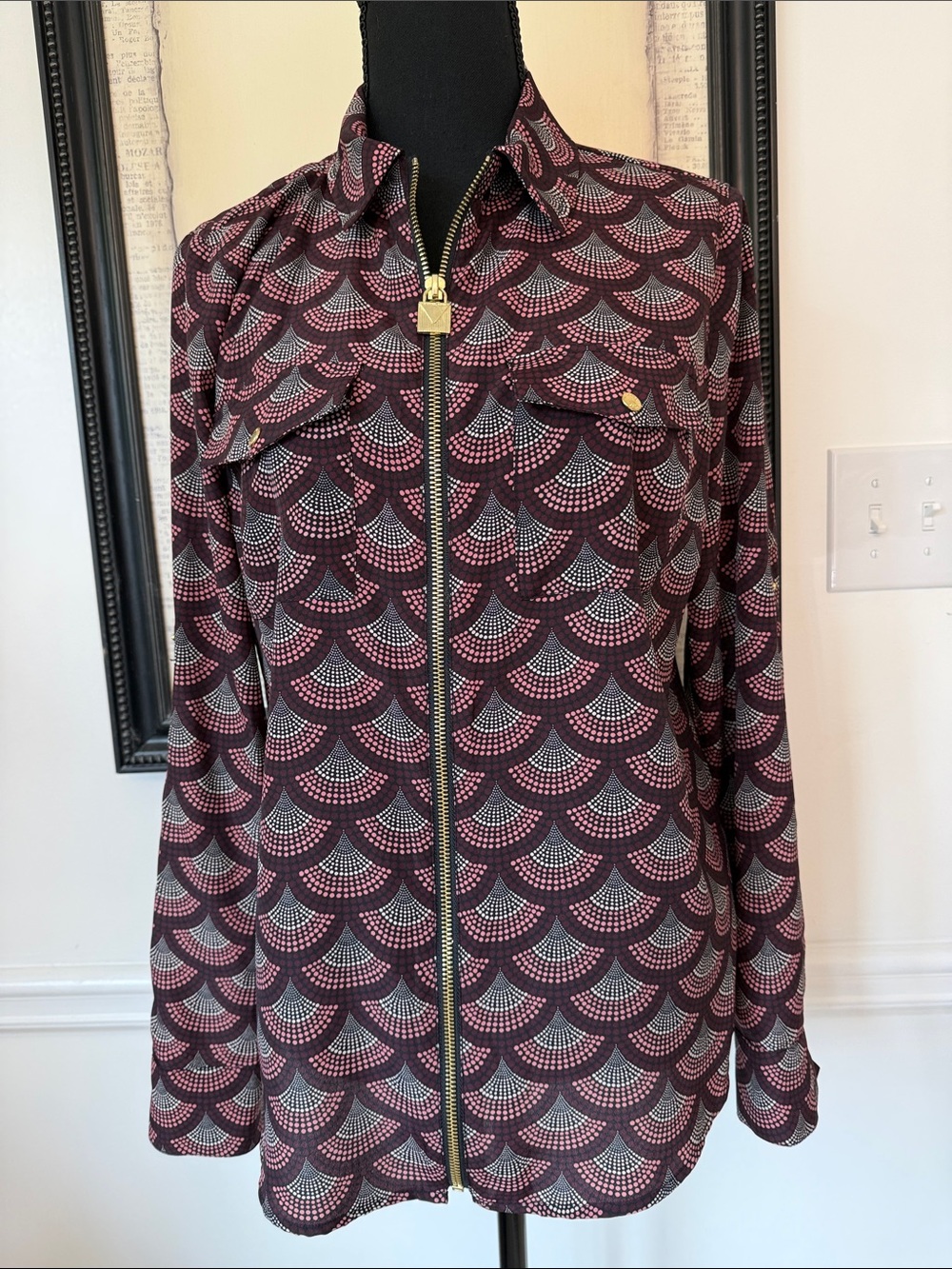 NWT Michael Kors Burgundy Pink Full Zip Front Top Shacket Jacket M